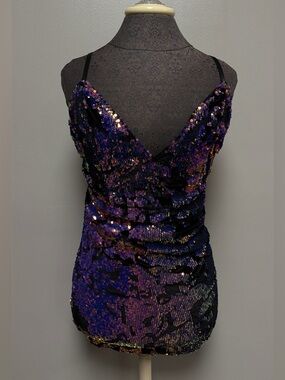 AKIRA Iridescent Purple Sequin Mini Dress